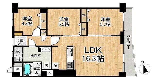 【間取り】
◆3LDK◆専有面積71.04㎡◆バルコニー面積6.98㎡