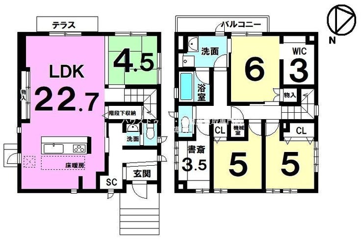 【間取り】
■空き物件につき即内覧可■陽当たり×通風良好の三方角地!■広々LDK22.7帖+床暖房+書斎付き♪