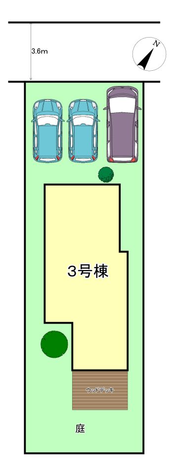 敷地面積約74.37坪。駐車場並列3台分。ガーデニングを楽しめるお庭付き。