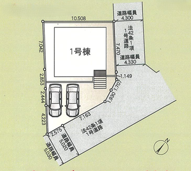 【区画図】
東南を道路に囲まれた角地♪