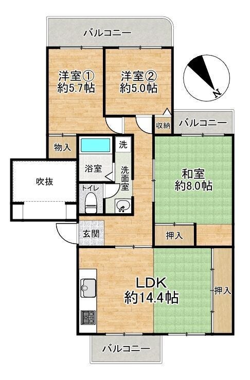 【間取り】
■3LDK■専有面積73.76㎡■バルコニー面積11.35㎡