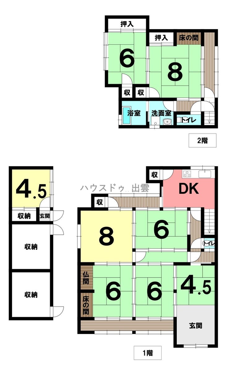 【間取り】
古き良き雰囲気を活かしたおうちです。和室が6部屋、洋室1部屋があり個人部屋としても使えそうですね。閑静な住宅街に位置しており、夜は静かに過ごせる環境です。