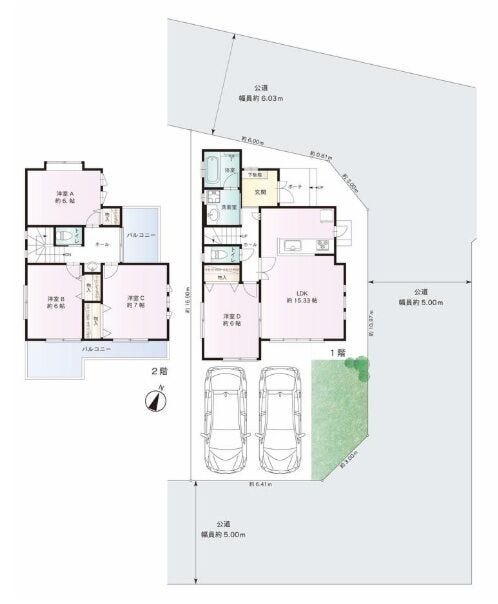 【間取り】
南×東×北の三面道路に囲まれた角地!