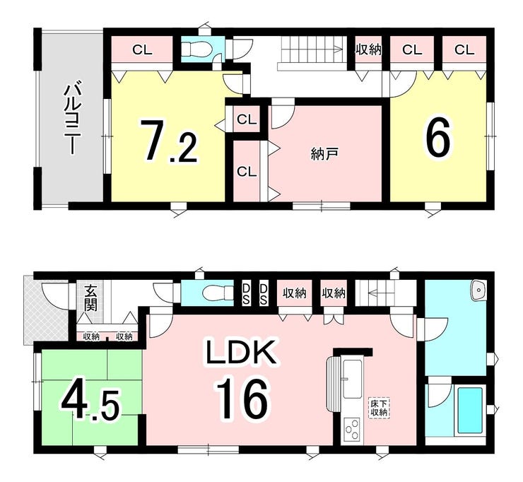 【間取り】
【1階に一部屋ある便利な間取り】
1階に客間として使える和室があり、ゲストを迎える空間とプライベートの空間を分けられます♪
ゲストを気軽にお迎えしつつ、プライベートな時間も大切にできる間取りです。