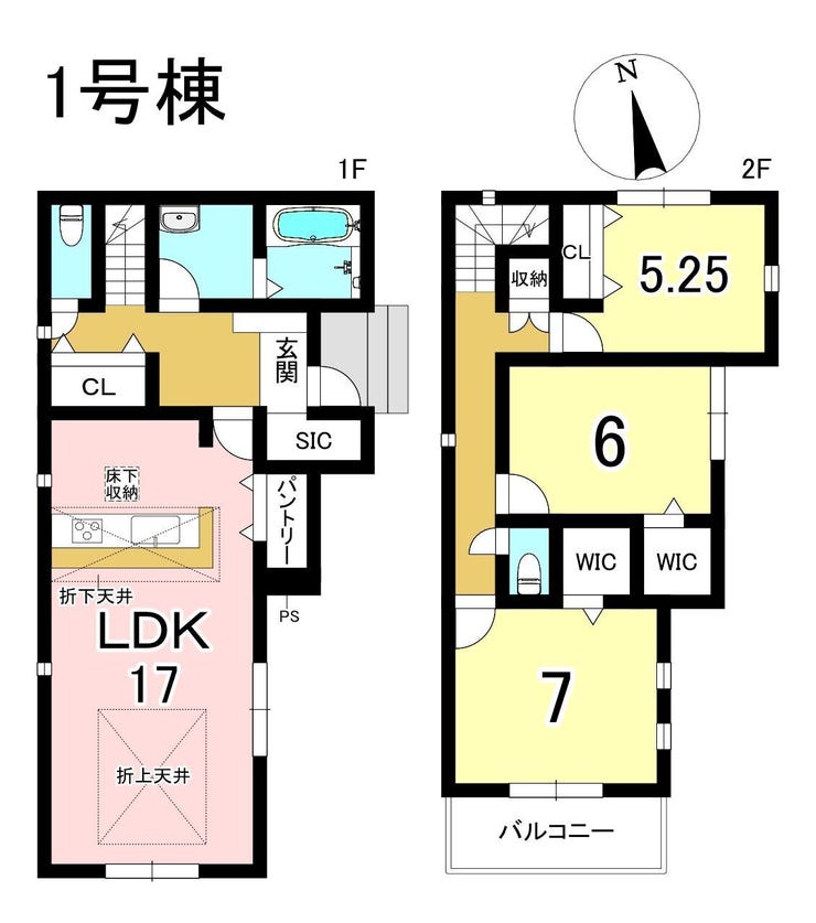【間取り】
1号棟 3LDK+S 土地面積147.39㎡ 建物面積95.23㎡