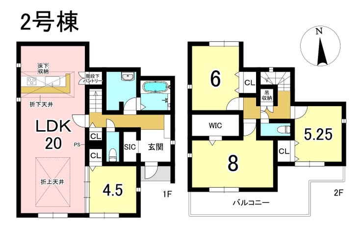 【間取り】
2号棟 4LDK+S 土地面積195.79㎡ 建物面積108.47㎡