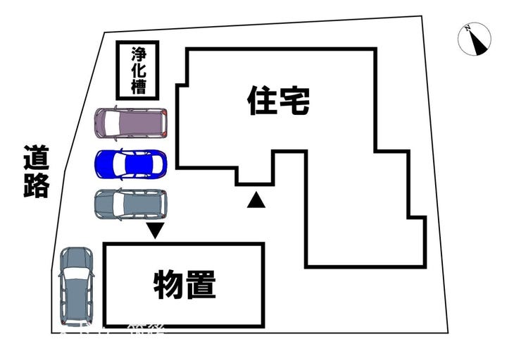 【駐車並列4台可×大型物置付き】敷地を有効活用したゆとりある配置!車を複数台お持ちのご家庭や、アウトドア用品・タイヤ等の保管にも便利な大型物置が完備されています。お気軽にお問い合わせください!