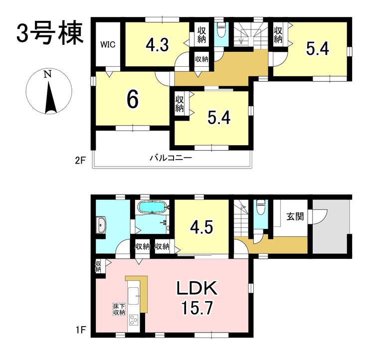 【間取り】
3号棟 4LDK+S 土地面積216.42㎡ 建物面積108.05㎡