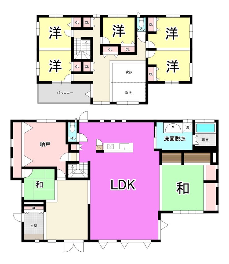 【間取り】
【建物面積250㎡越え】中間市朝霧の中古戸建♪中間南小・中学校♪システムキッチン♪ディンプルキー♪