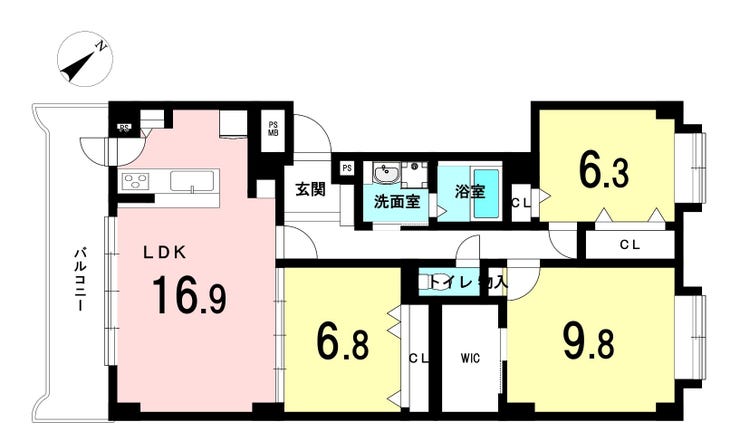 【間取り】
南西向きで日当たり良好です。各部屋に収納スペースを確保しています。