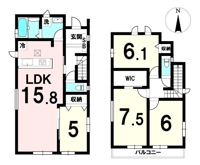 【間取り】
LDK15帖越で家族がゆったり過ごせる広さ。
全居室収納で片付けやすい間取り。
家族のプライバシーも守れる配置の2階居室が魅力です♪