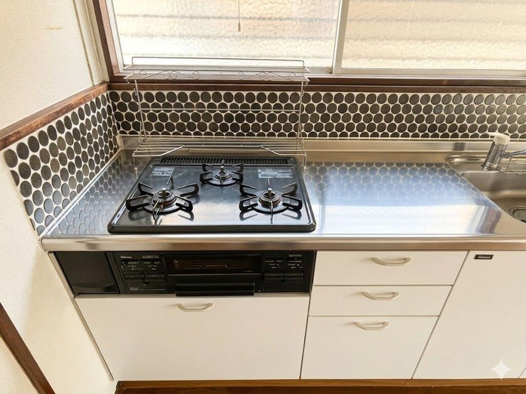 使い勝手の良いガスコンロを備え、毎日の料理が快適に行えます。