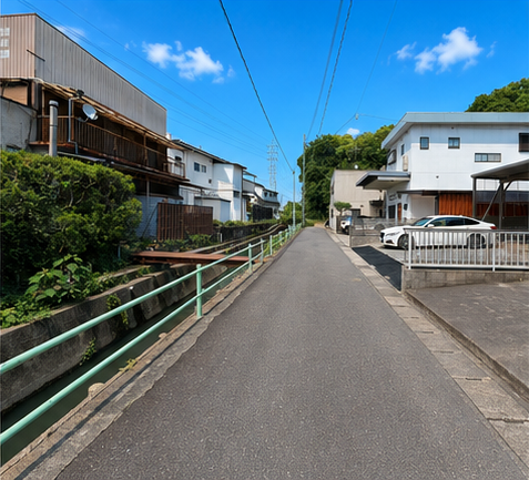 【前面道路】
交通量が少なく静かな環境のため、歩行者や高齢者、お子様にも安心の立地です♪
周辺の騒音も少ないため、落ち着いた雰囲気の中で穏やかな毎日を過ごしたい方にぴったりの住環境です!