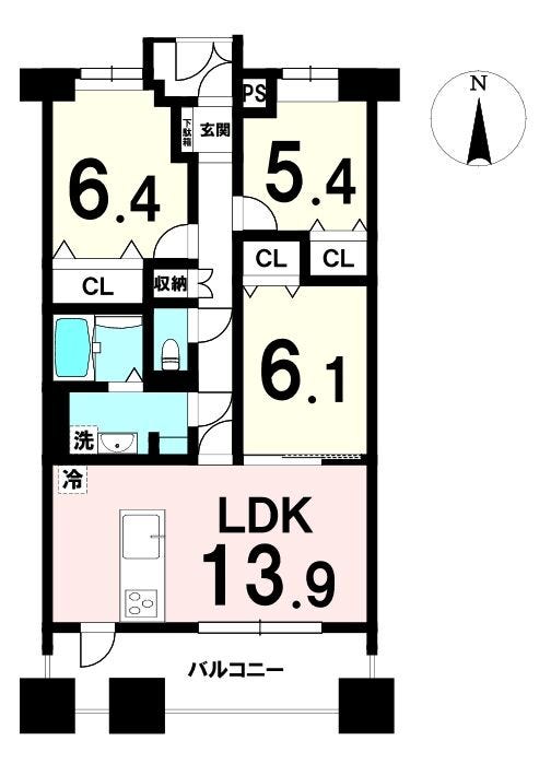 【間取り】
LDKを中心に各居室へアクセスしやすい回遊性のある3LDK。
収納が適所に配置され、生活動線がスムーズ。
家族が自然と集まる明るいリビングが魅力です。