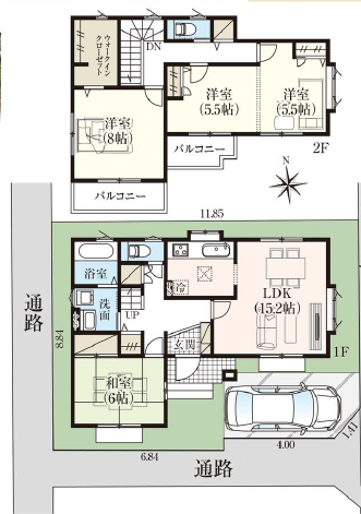 【間取り】
【Floor Plan】
3LDK+WIC+カースペース1台
※図面と完成時に相違がある場合は現況優先とします。