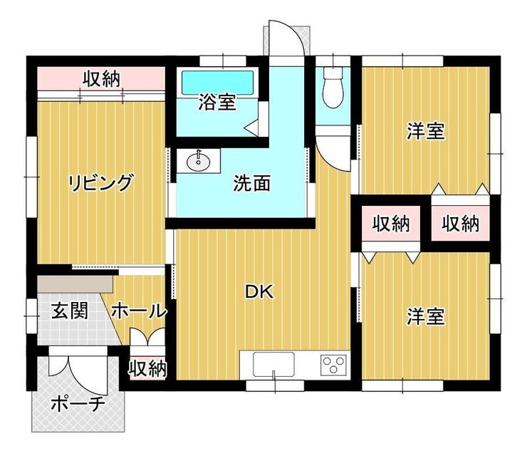 【間取り】
人気の平屋2LDK!全居室収納付きで無駄のないコンパクトな家事動線♪