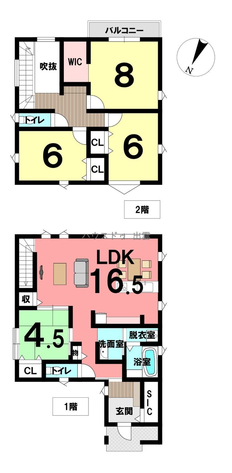 【間取り】
4LDKの間取のお家です。角地ならではの開放感と採光に恵まれた一戸建て住宅。落ち着いた住環境ながら大型スーパーや家電量販店、銀行などが近く、住みやすい環境です。