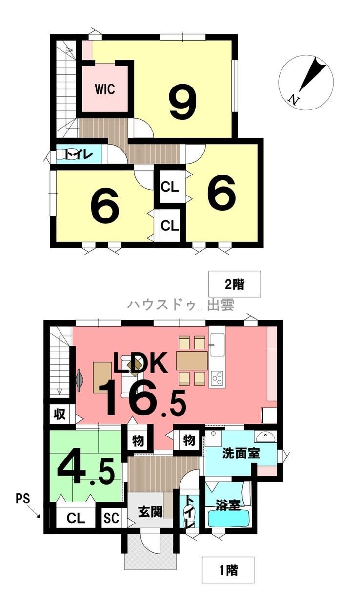 【間取り】
4LDKの間取のお家です。角地ならではの開放感と採光に恵まれた一戸建て住宅。落ち着いた住環境ながら大型スーパーや家電量販店、銀行などが近く、住みやすい環境です。