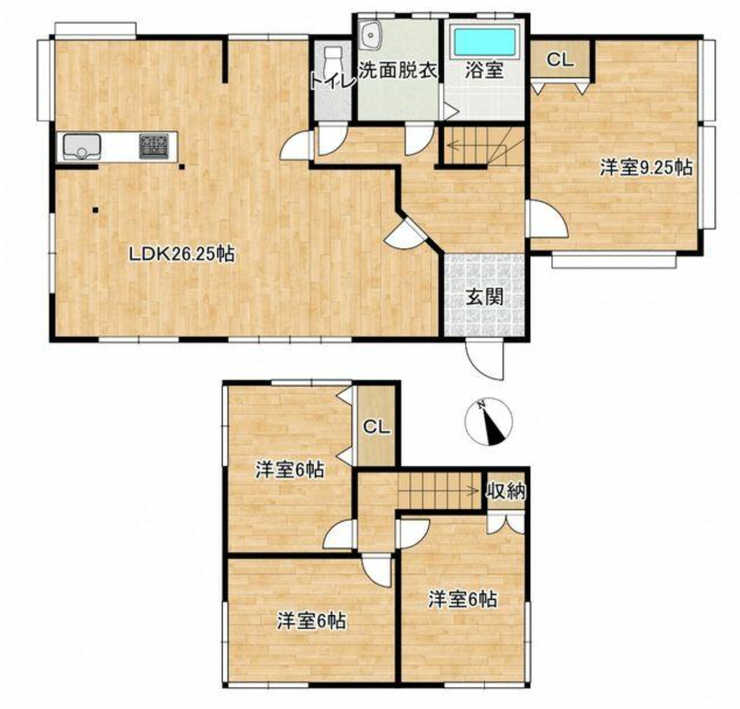 【間取り】
*リフォーム完成後間取図*
全室洋室の4LDKに間取りを変更します。水回りは拡張して使いやい間取りになります。