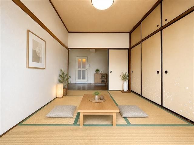 6畳:LDKと隣接和室はくつろぎの空間や、ちょっとしたおもてなしにも活用できます。
※画像はイメージです。実際の写真に家具や調度品をCG合成したものです。(家具等は販売に含まれておりません)