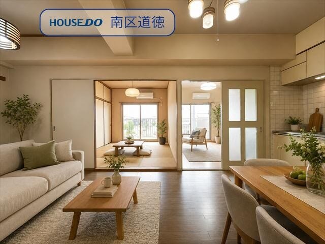 リビングはお部屋の中心に配置。
※画像はイメージです。実際の写真に家具や調度品をCG合成したものです。(家具等は販売に含まれておりません)