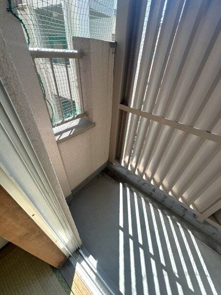 鳩の飛来対策として防鳥ネットを設置したバルコニー。日々のお手入れ負担も抑えられます。