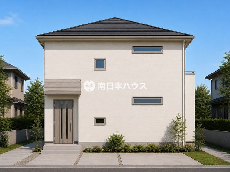 ※掲載の外観パースは図面を基に作成した完成予想イメージです。実際の建物とは形状・色彩・仕様・敷地形状・外構・植栽等が異なる場合があります。
