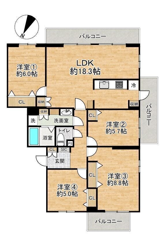 【間取り】
■3LDK■専有面積97.02㎡■バルコニー面積16.67㎡