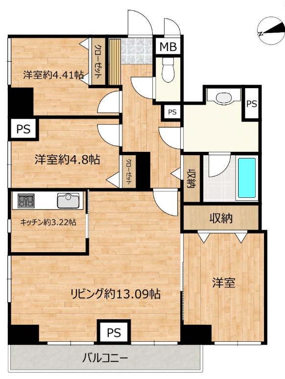 【間取り】
3LDKのゆとりある間取りで、プライベート空間も確保できます。