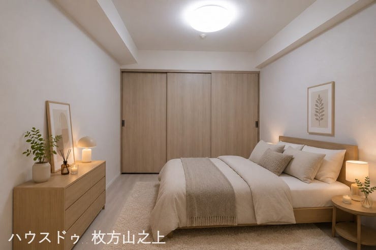 ベッドを置いてもゆとりのある主寝室です。落ち着いた色合いの内装が心地よい空間を演出し、一日の疲れをゆっくり癒せるくつろぎのプライベート空間です。(CGによるイメージです)