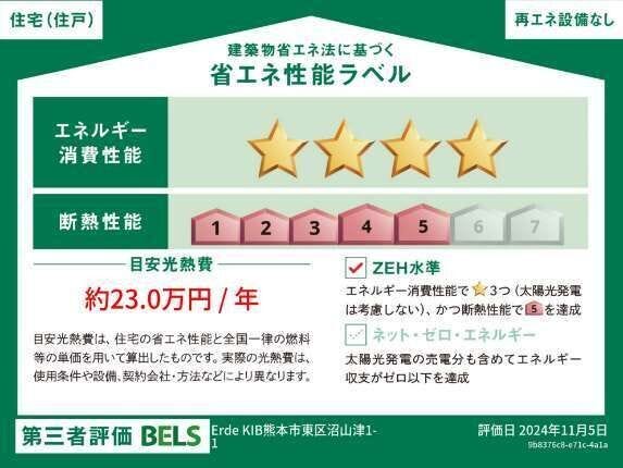 ■□■省エネ性能ラベル■□■
BELSとは、建築物省エネルギー性能表示制度の略称です。これは建築物の省エネ性能を評価・認証する第三者機関による制度です。