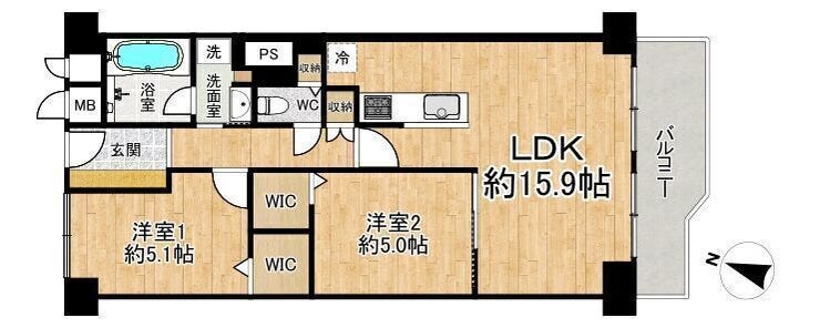 【間取り】
◆2LDK◆専有面積61.60㎡◆バルコニー面積7.00㎡