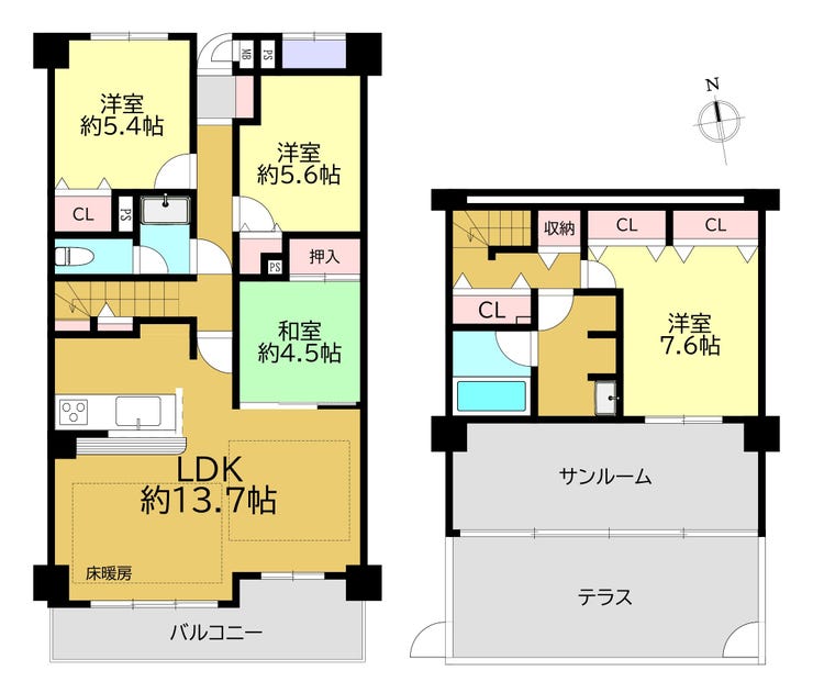 【間取り】
4LDK(101.86㎡)+サンルーム+テラス