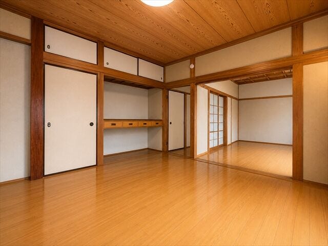 西側洋室:収納がしっかりあるので、お部屋を広くお使いただけます。※実際の写真から家具等を消すCG加工をしています。