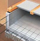 床下全体に鉄筋コンクリートを流し込み、建物を面で支える「ベタ基礎」の構造イメージ。