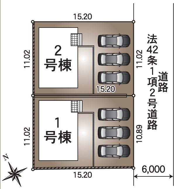 【区画図】カースペース3台(車種による)
