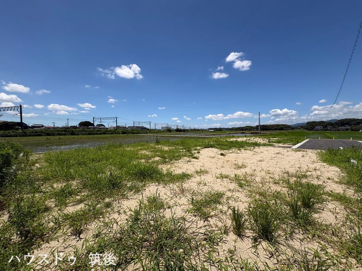 【2号地:外観】78坪超のゆとりある敷地面積を確保しています。平屋プランはもちろん、並列カースペースやゆったりとしたお庭なども計画しやすい綺麗な形状です。