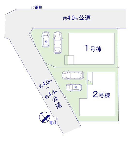 1号棟
ゆとりの敷地にカースペース2台分をしっかりと確保。
お車の出し入れやご来客時もスムーズに対応できます。