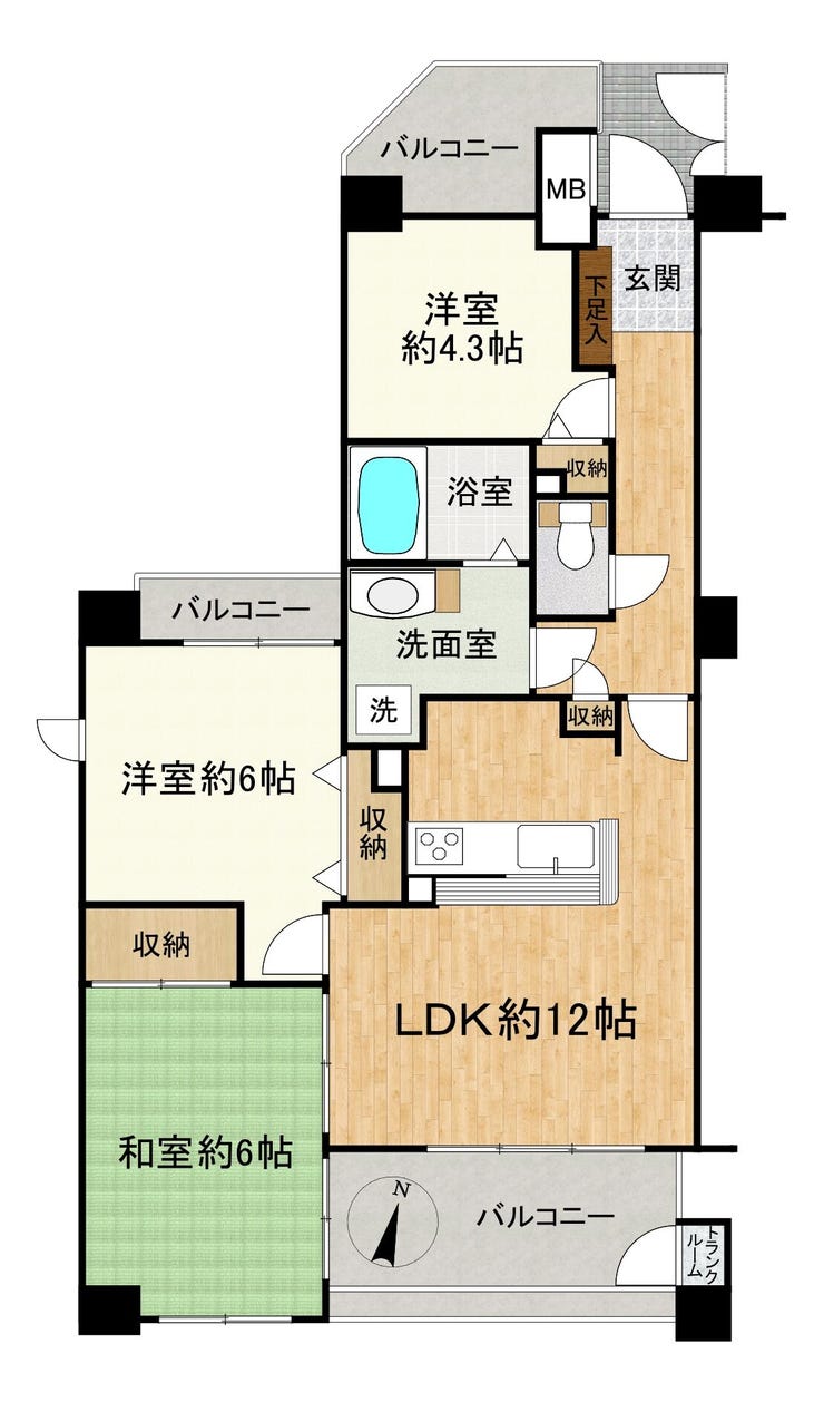 【間取り】
◇2023年10月リフォーム済み!南東向き5階の角部屋
→陽当たり・通風・眺望良好
→バルコニー3か所!
→オートロック・浴室換気乾燥機など設備も充実