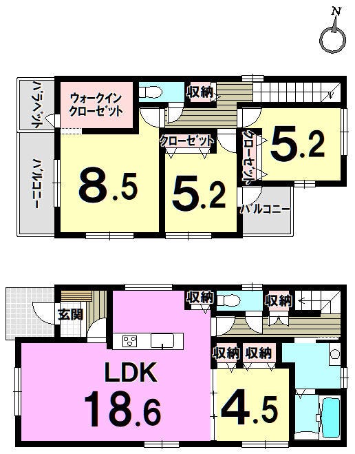 【間取り】
【糟屋郡篠栗町庄 新築戸建】■全居室南東向きの明るい4LDK■勢門小学校まで歩11分