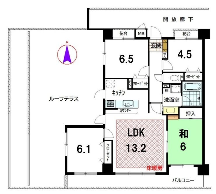 【間取り】
4LDKファミリータイプの間取り!リビングは床暖房で足元ぽかぽか!(^^)!