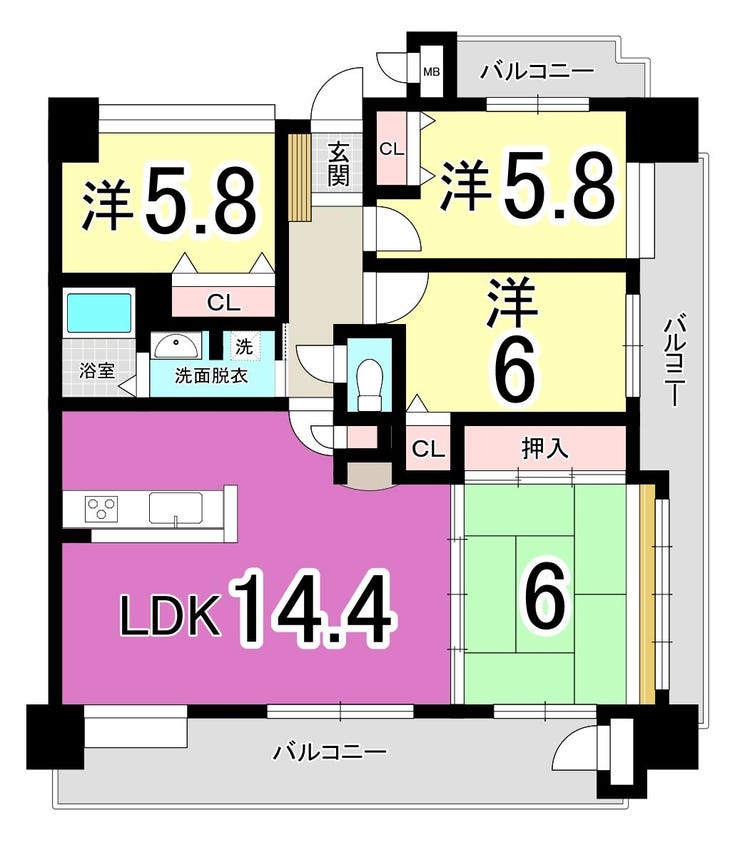 【間取り】
【2面採光】アメニティ一枝学園前♪一枝小・中原中学校♪システムキッチン♪浴室乾燥機♪オートロック♪