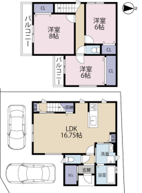 【間取り図】
※有効土地面積：約91.57㎡
※隅切り部分2㎡有
※角地緩和の為、建ぺい率70％適用
※建築確認申請費用、外構費用、水道負担金別途要