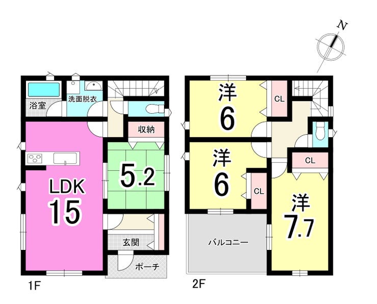 【間取り】
【小中学校まで徒歩10分圏内】八幡西区永犬丸西町の新築戸建♪永犬丸西小・永犬丸中学校♪都市ガス♪