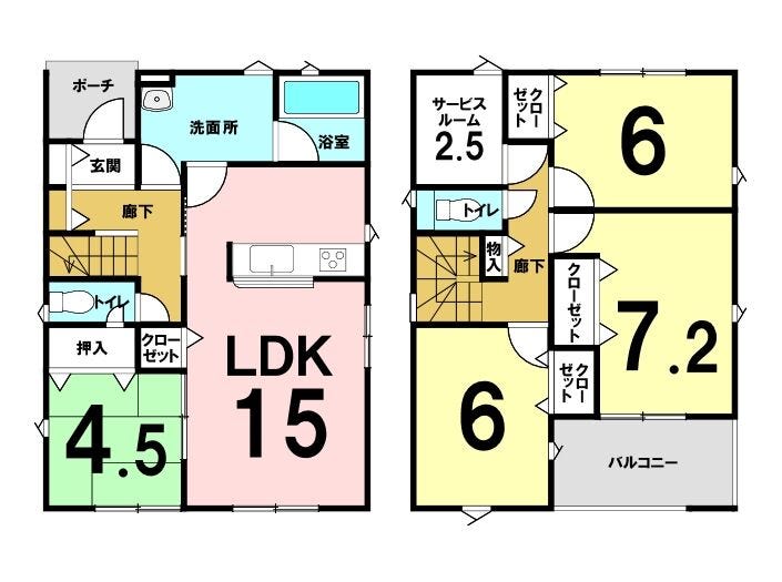 【間取り】
4LDKSの間取り。各部屋に収納があります。