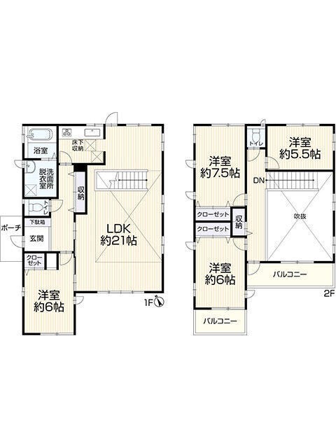 【間取り】
【Floor Plan】
4LDK+カースペース1台
※図面と完成時に相違がある場合は現況優先とします。