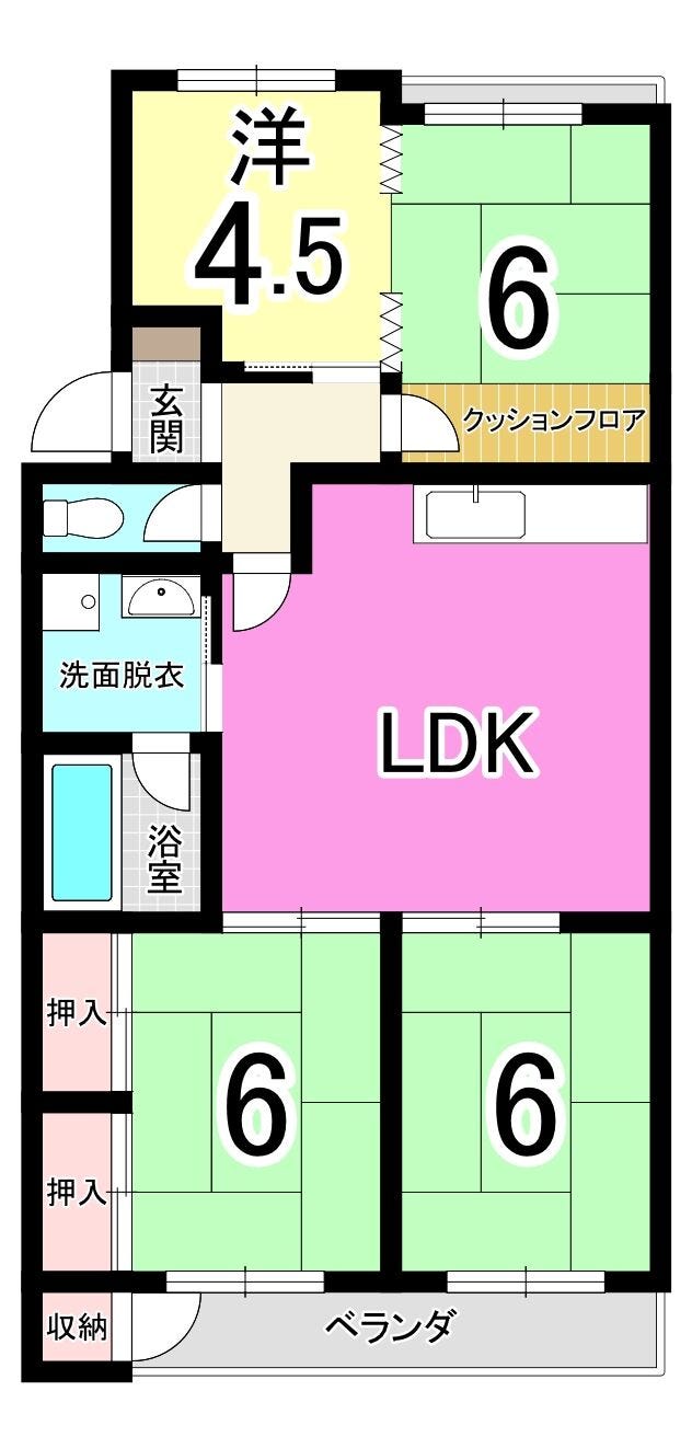 【間取り】
【ペット相談可】モニター付きインターホン♪シャンプードレッサー♪2面バルコニー♪閑静な住宅街♪