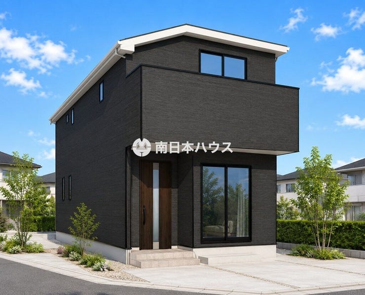 【外観】
掲載の外観パースは、図面を基に作成した完成予想図です。実際の建物とは、色味・質感・形状・外構・植栽・周辺環境などが異なる場合があります。あらかじめご了承ください。