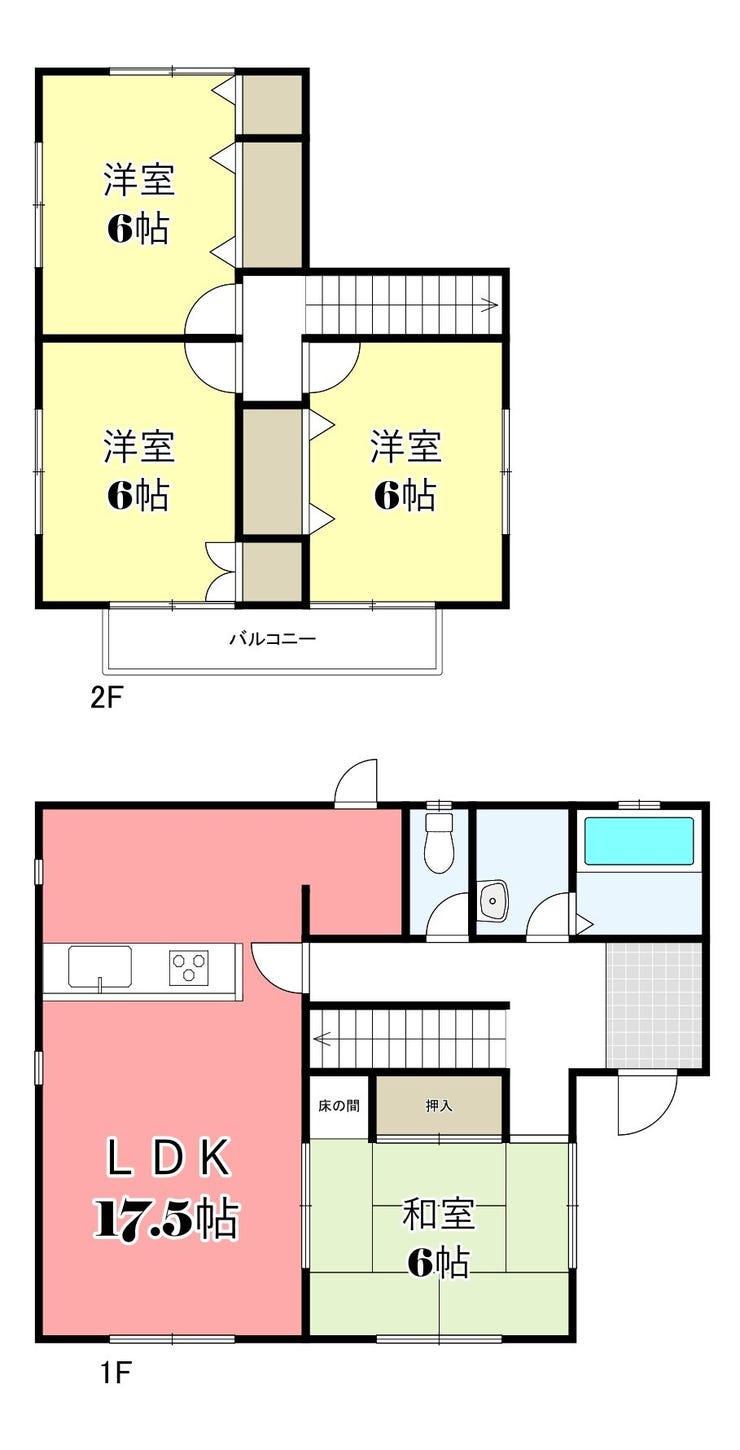 【間取り】
土地面積/185.97㎡(56.25坪)
建物面積/98.54㎡(29.80坪)
駐車1台可能