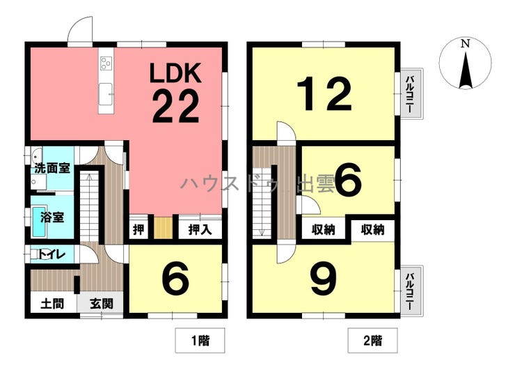 【間取り】
ゆとりある間取りが魅力の4LDK住宅。1階は洋室を1室備え、来客対応やお子さまの遊び場などに活用できます。2階には10帖超の洋室を2部屋配置し、6帖の洋室もあり主寝室や子ども部屋としても最適です!